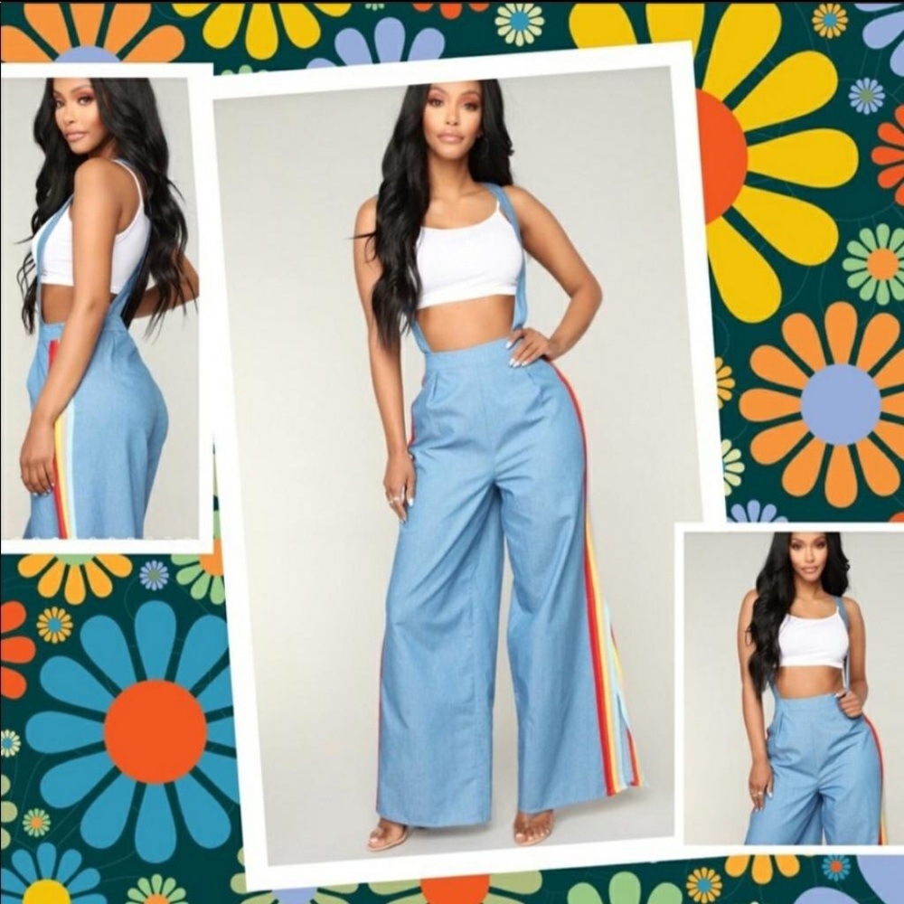 FASHION NOVA Get Down Overall Pants - LightBlueWash